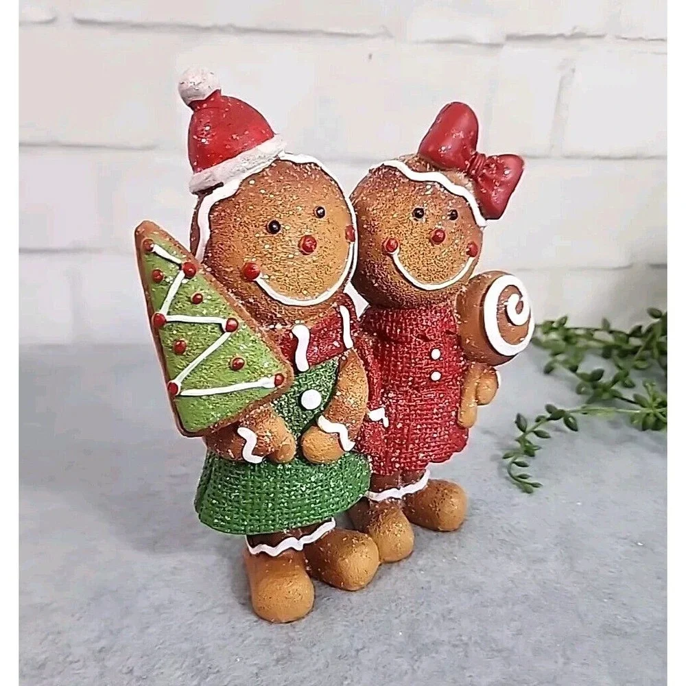 Gingerbread Couple Figurine Christmas Resin Peppermint Candy Tabletop Decor 7" - Picture 5 of 7